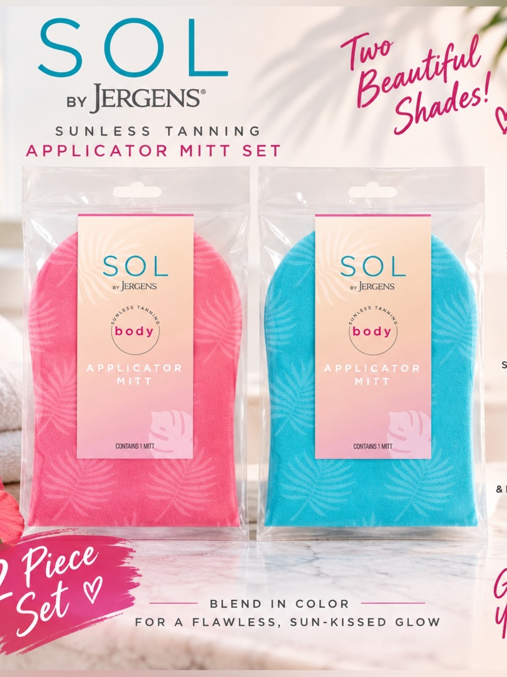 2pc set SOL by Jergens Sunless Tanning Applicator Mitt Set - Pink & Blue